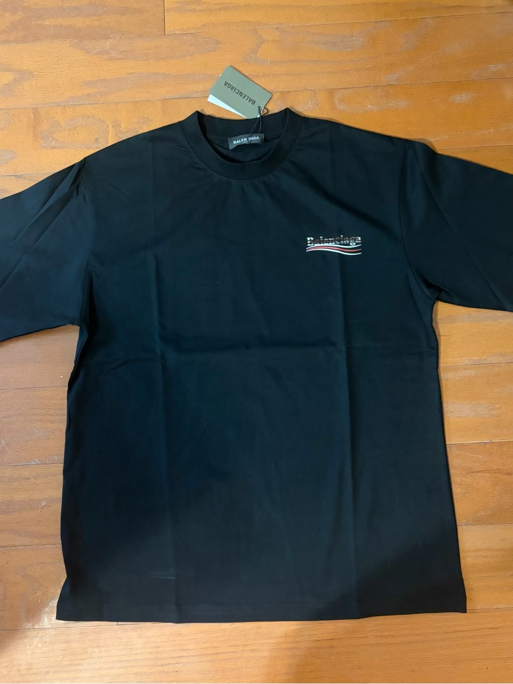 Balenciaga Black Short-Sleeve Crew with Subtle Logo Wave